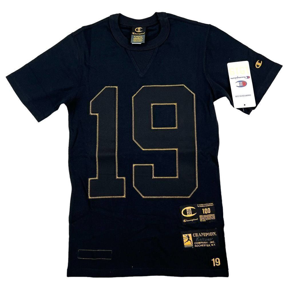 New Champion Men US XS Black T-Shirt Century Collection Short Sleeve Decoration 